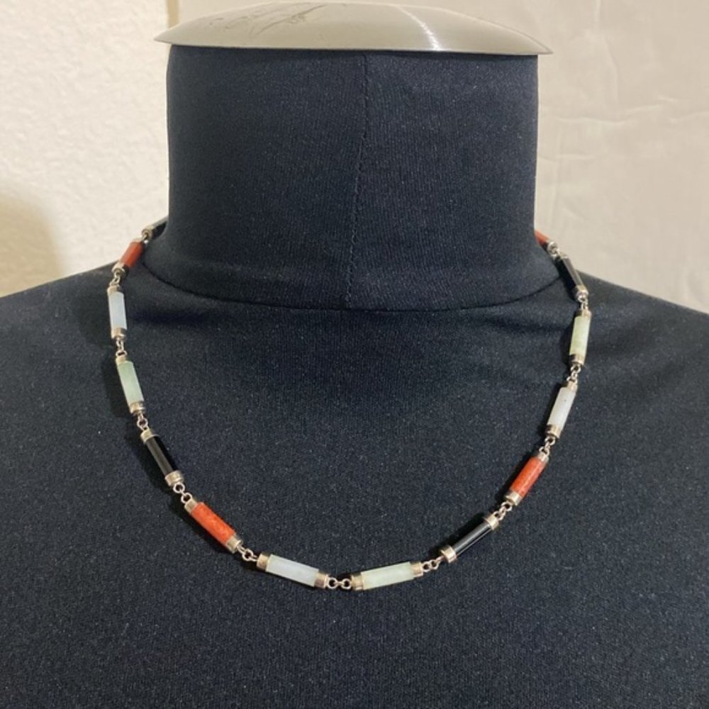 Multi-Color JADE Necklace on 925 Sterling Silver